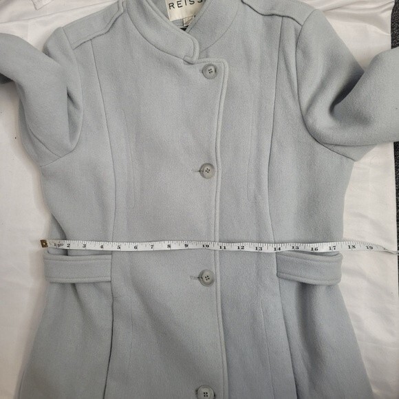 REISS light blue coat wool blend button up peacoat jacket Large - Picture 9 of 10